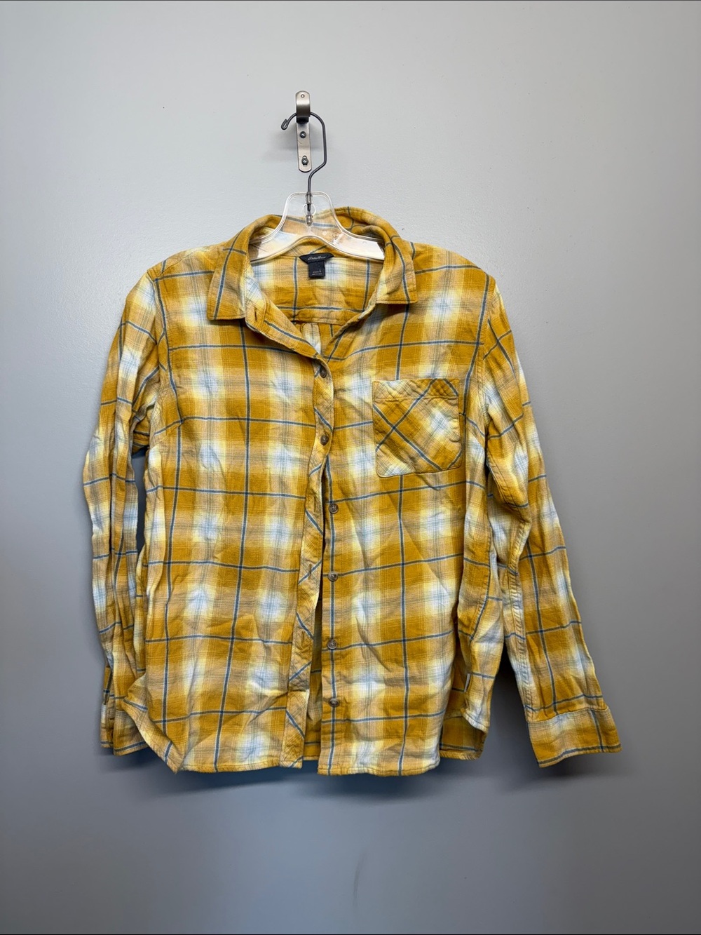 Eddie Bauer Cotton Yellow Plaid Button-Down Shirt